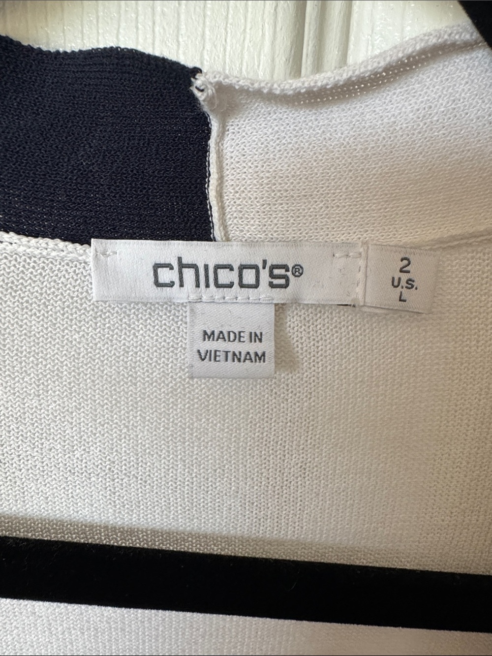 Chico's Open-Front Colorblock Cardigan in Purple, White & Navy - Picture 2 of 4